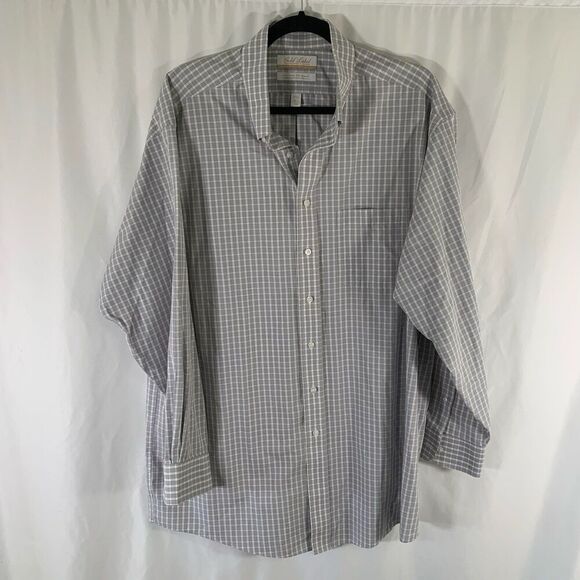 Roundtree Yorke Gold Label Dress Shirt 16.5 34 Grey Plaid Button Up Long Sleeve - Picture 1 of 6